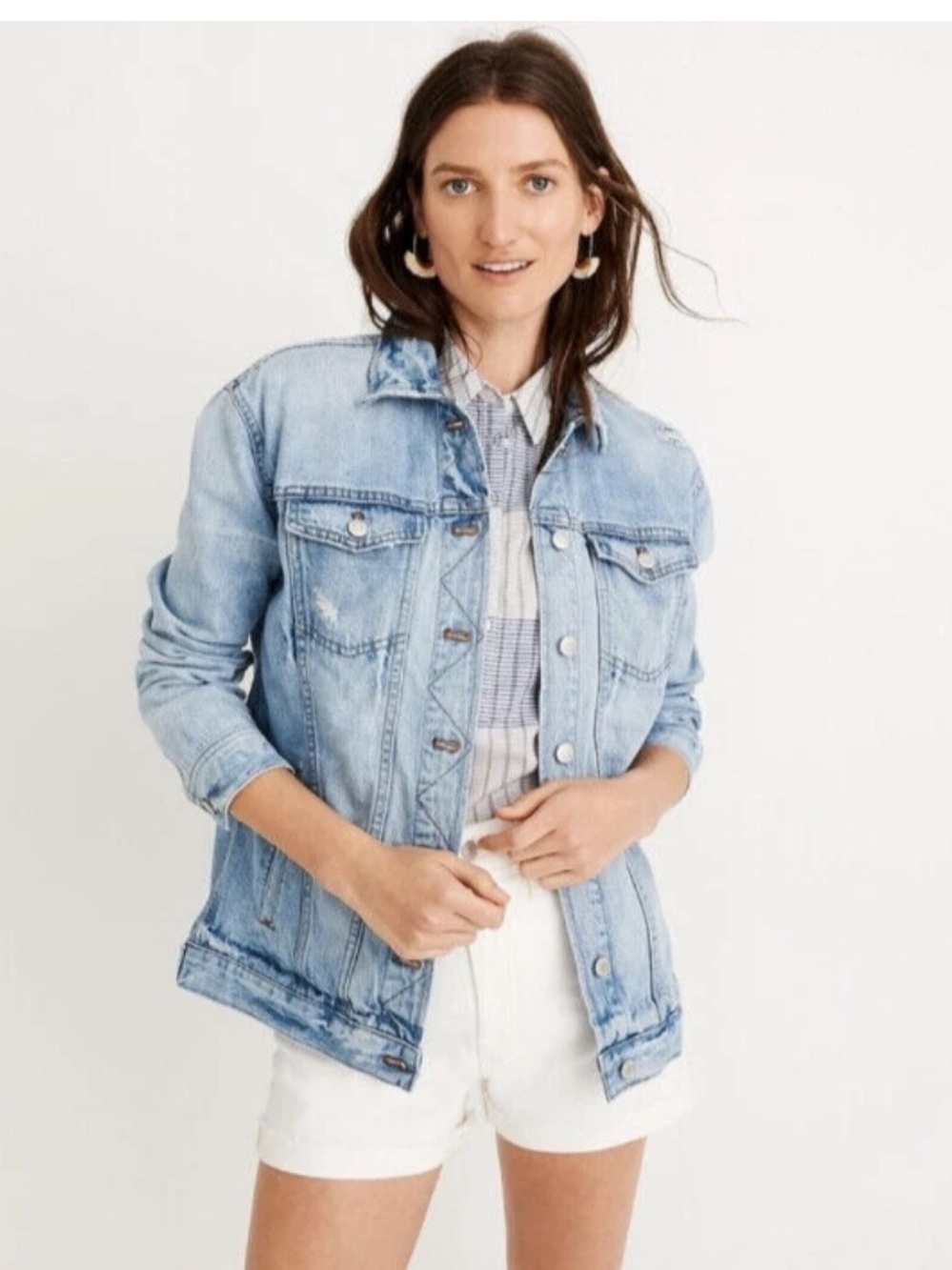 Madewell Oversized Jean Jacket Medium Wash Distressed Denim Blue Size XS